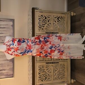 VENUS Vibrant Floral Midi/Maxi High Neck Halter Dress With Sheer Overlay Elegant